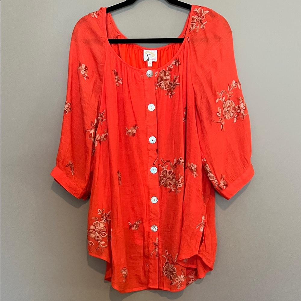Fig and Flower Coral Floral Blouse